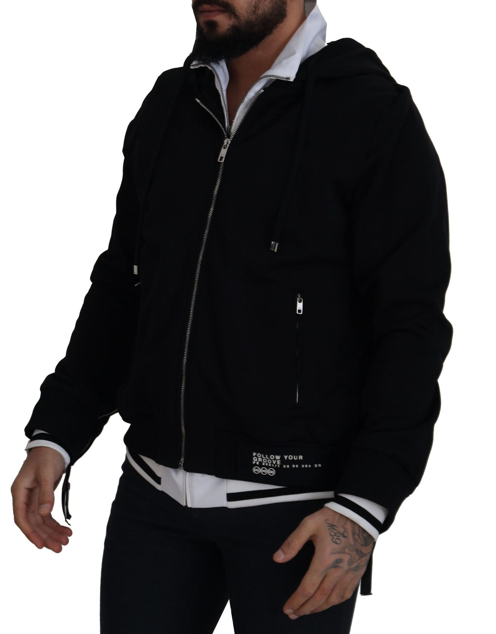 Black Polyester Hooded Full Zip Jacket