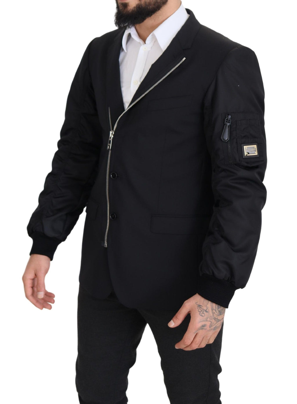 Black Wool Full Zip Long Sleeves Jacket