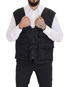 Black Nylon Full Zip Sleeveless Jacket