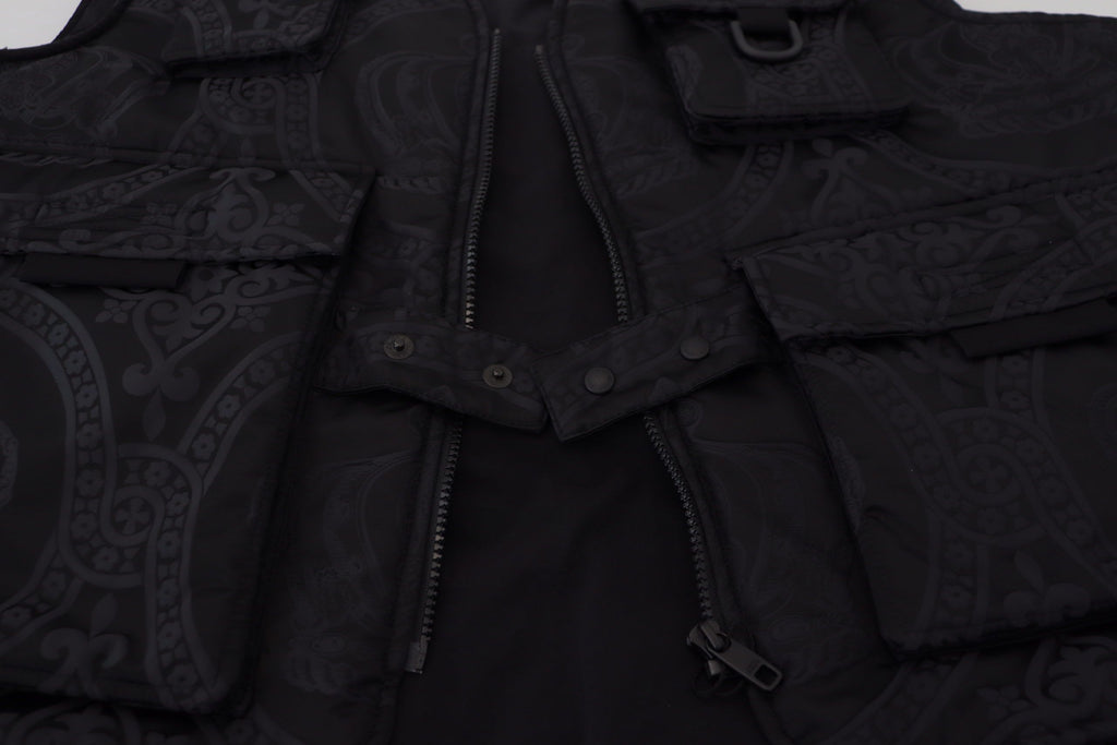 Black Nylon Full Zip Sleeveless Jacket