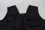 Black Nylon Full Zip Sleeveless Jacket