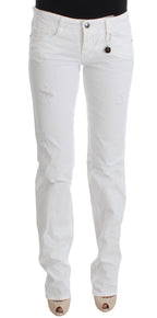 White Cotton Slim Fit Denim Bootcut Jeans