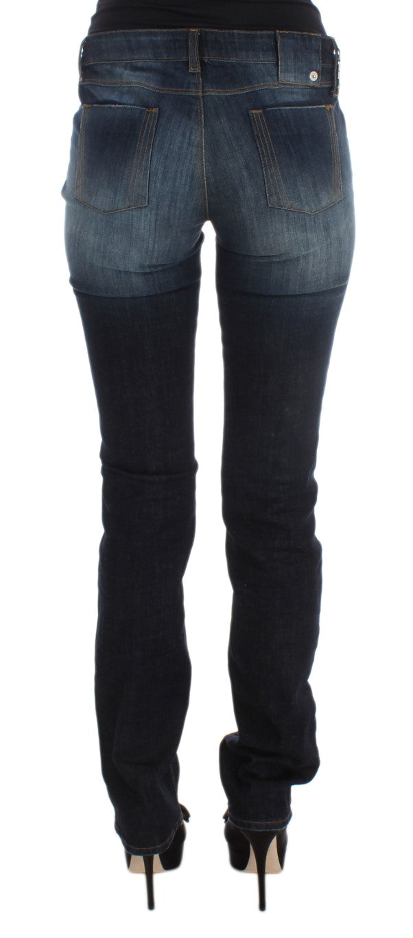 Blue Cotton Slim Fit Bootcut Jeans
