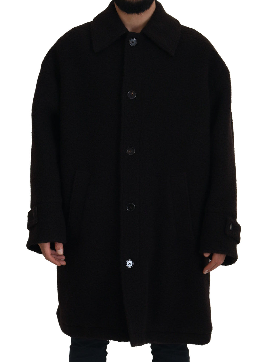 Black Alpaca Button Down Trench Coat Jacket