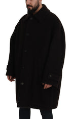 Black Alpaca Button Down Trench Coat Jacket