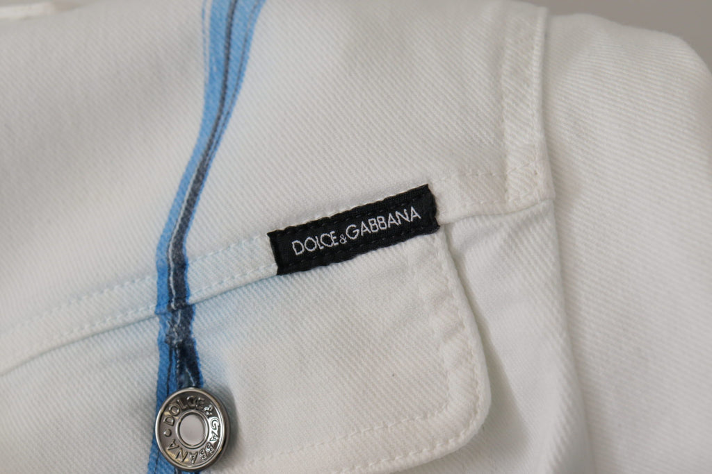 White Cotton Logo Embroidery Denim Jacket