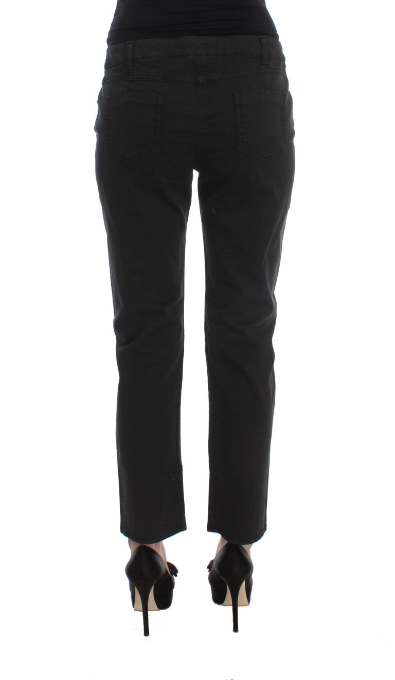 Black Cotton Capri Cropped Denim Jeans