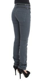 Blue Cotton Blend Slim Fit High Waist Jeans