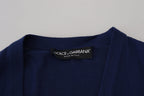 Blue Wool V-neck Button Down Cardigan Sweater