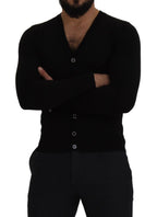 Black Wool Button Down Cardigan Sweater