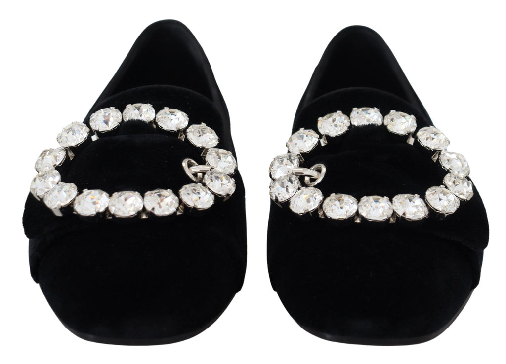 Black Velvet Crystals Loafers Flats Shoes