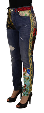 Blue Patchwork High Waist Denim Jeans