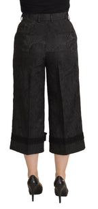Black Brocade Cropped High Waist Pants