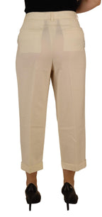 Ivory High Waist Cropped Folded Hem Trousers Pants