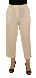 Ivory High Waist Cropped Folded Hem Trousers Pants