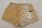 Gold Cotton Blend Glittered Hot Shorts