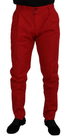 Red Cotton Slim Fit Trousers Chinos Pants
