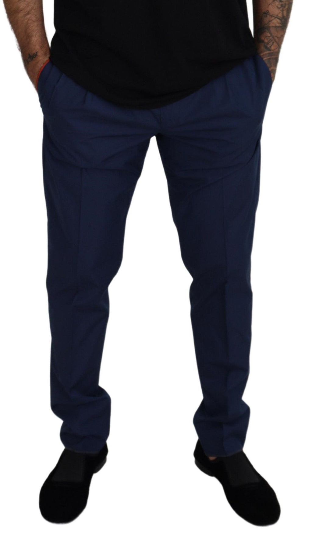 Blue Cotton Silk Trousers Chinos Pants