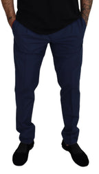 Blue Cotton Silk Trousers Chinos Pants