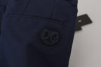 Blue Linen Cotton Slim Trousers Chinos Pants