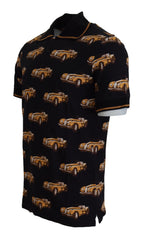 Black Car Print Short Sleeve Polo T-shirt