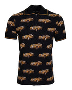 Black Car Print Short Sleeve Polo T-shirt