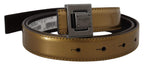 Gold Leather Silver Square Metal Buckle Belt