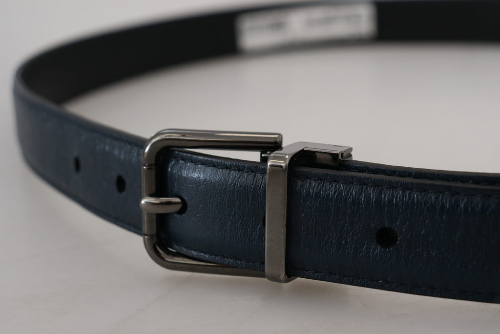 Blue Leather Silver Metal Buckle Vintage Belt