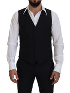 Black Virgin Wool Waistcoat Formal Dress Vest
