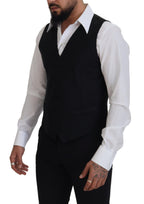 Black Virgin Wool Waistcoat Formal Dress Vest