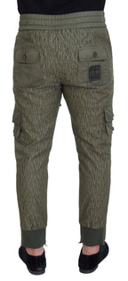 Green Striped Cargo Zipper Leg Men Trouser Pants