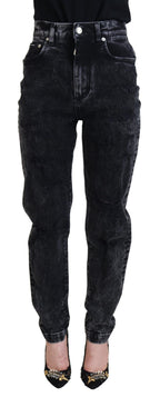 Black Washed Cotton High Waist Denim Jeans