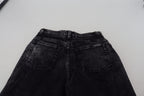 Black Washed Cotton High Waist Denim Jeans