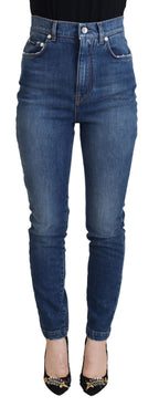 Blue Cotton High Waist Skinny Denim Jeans