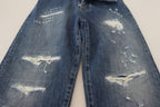 Blue Washed Cotton Tattered Denim Jeans