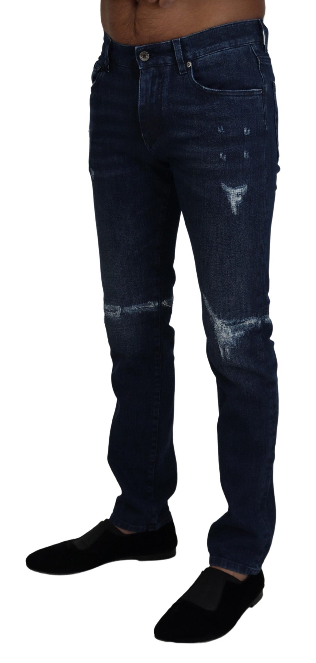 Blue Cotton Skinny Tattered Denim Jeans