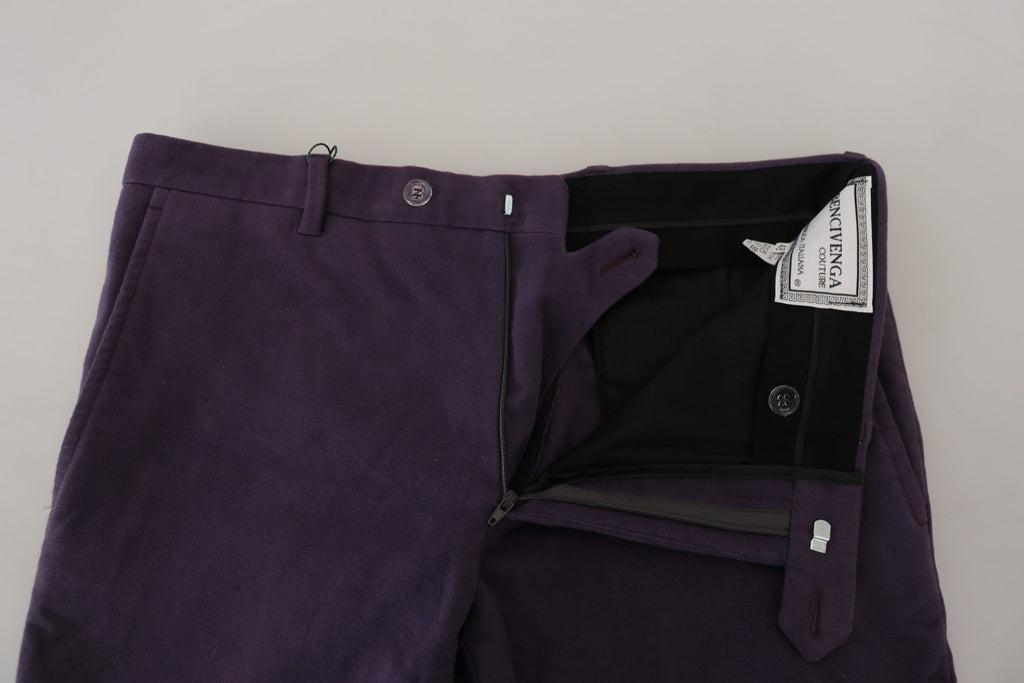 Purple Pure Cotton Tapered Mens Pants