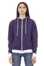 Purple Cotton Women Sweater with Adjustable Hood