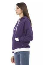 Purple Cotton Women Sweater with Adjustable Hood