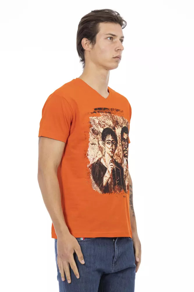 Orange Cotton Men's V-Neck T-Shirt