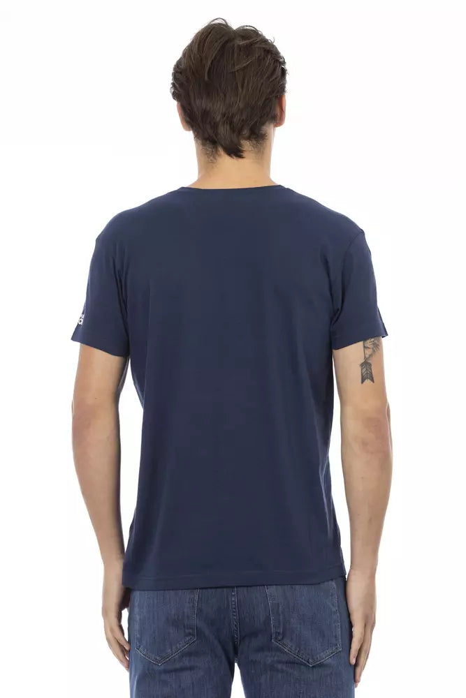 Blue Cotton Men's V-Neck T-Shirt