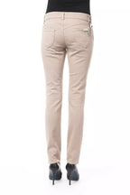 Beige Cotton Women Pant with Back Pocket Chain