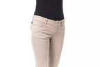 Beige Cotton Women Pant with Back Pocket Chain