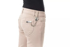 Beige Cotton Women Pant with Back Pocket Chain