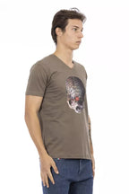 Brown Cotton Men's V-Neck T-Shirt