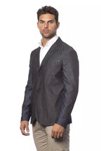 Gray Cotton Men Single Breasted Blazer