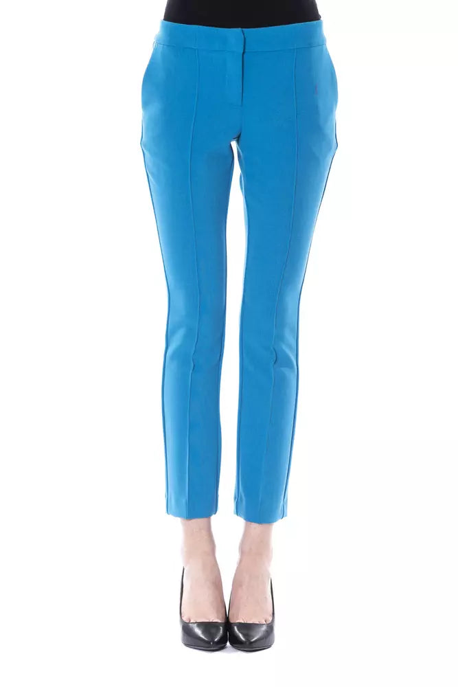 Light Blue Polyester Women Skinny Pant