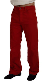 Red Cotton Straight Fit Men Denim Jeans