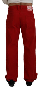 Red Cotton Straight Fit Men Denim Jeans