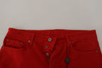 Red Cotton Straight Fit Men Denim Jeans